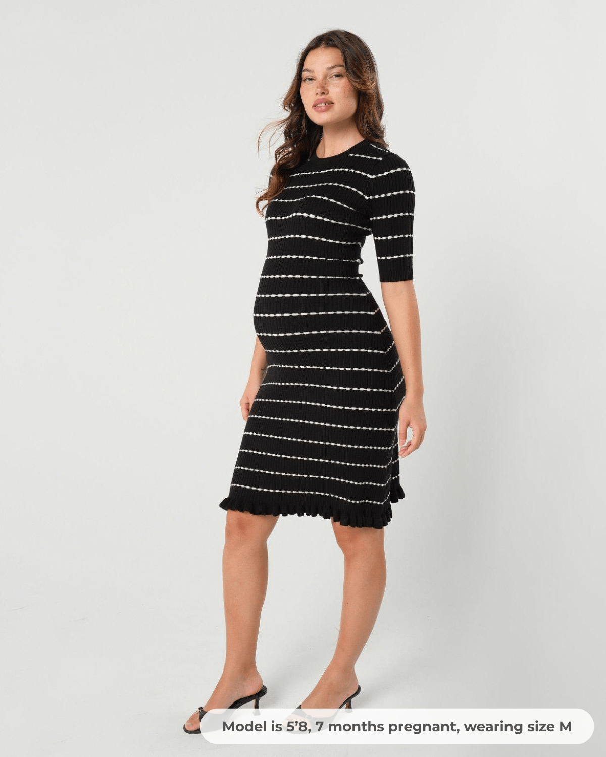 Striped Knit Maternity & Nursing Sweater Dress | MARION L / Black Striped Knit Maternity & Nursing Sweater Dress | MARION L / Black
