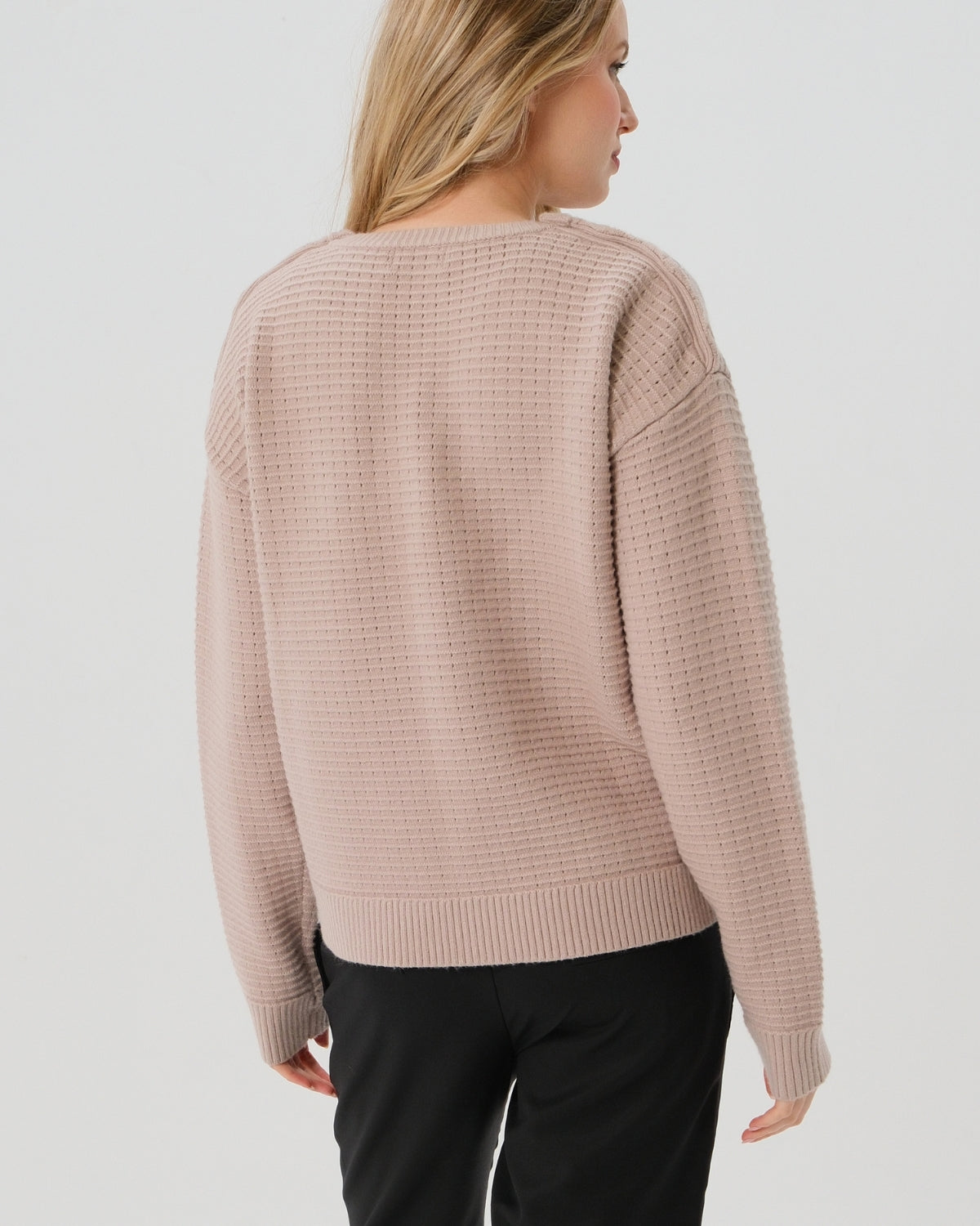 Taupe neutral premium maternity and nursing sweater in stretch cotton box knit. Featuring shoulder button detail for breastfeeding and discreet hem thumbholes for an extra cozy fit. Oversized fit is flattering, polished, and versatile - transitioning from pregnancy workwear to loungewear to streetwear with ease. Petite and tall friendly; available in regular and plus size.