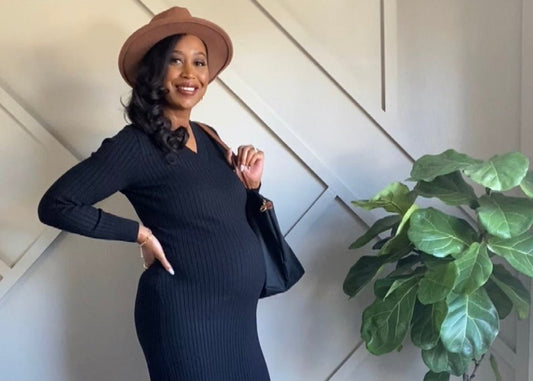 Black maternity sweater dress | nursing dresses | designer maternity workwear by MARION