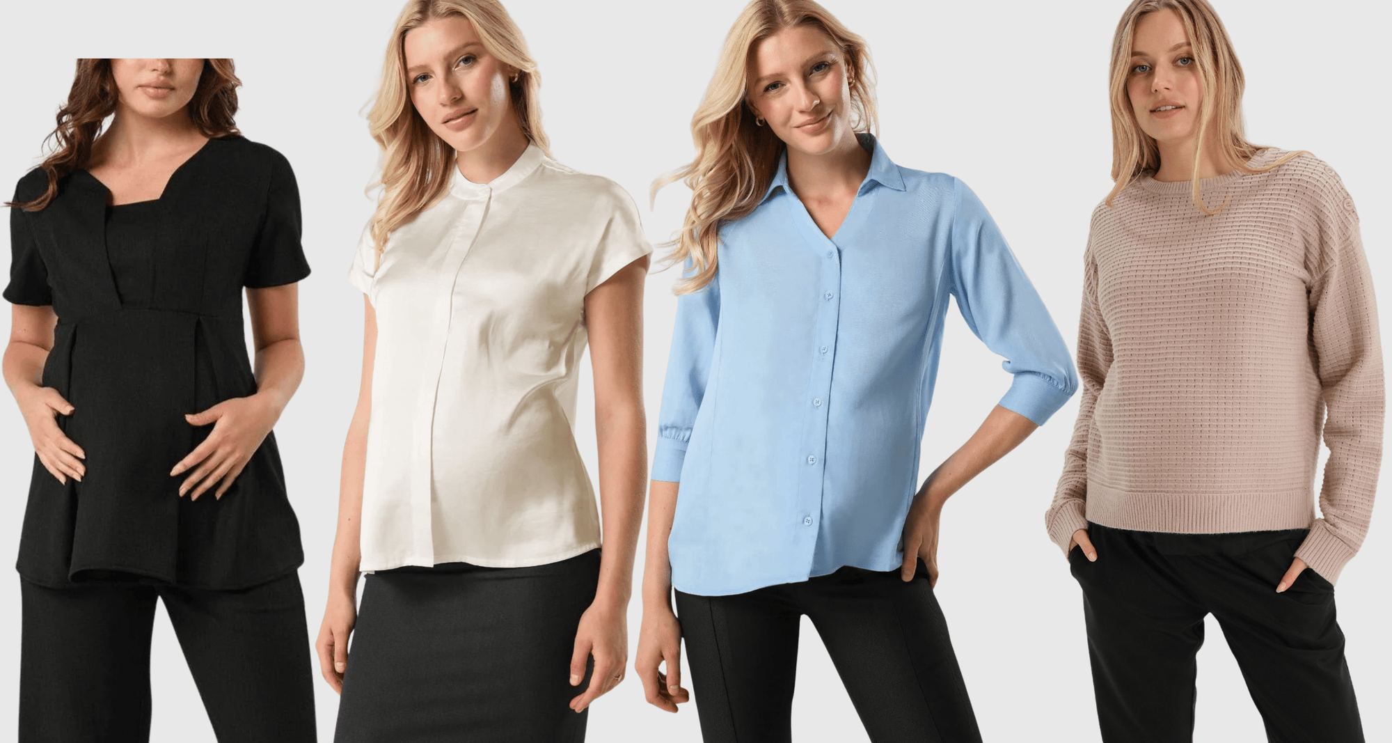 Maternity blouse & nursing top by MARION. Breastfeeding tanks, buttondown nursing blouses, and maternity suit tops. Petite & standard sizing. Sustainable brand. 