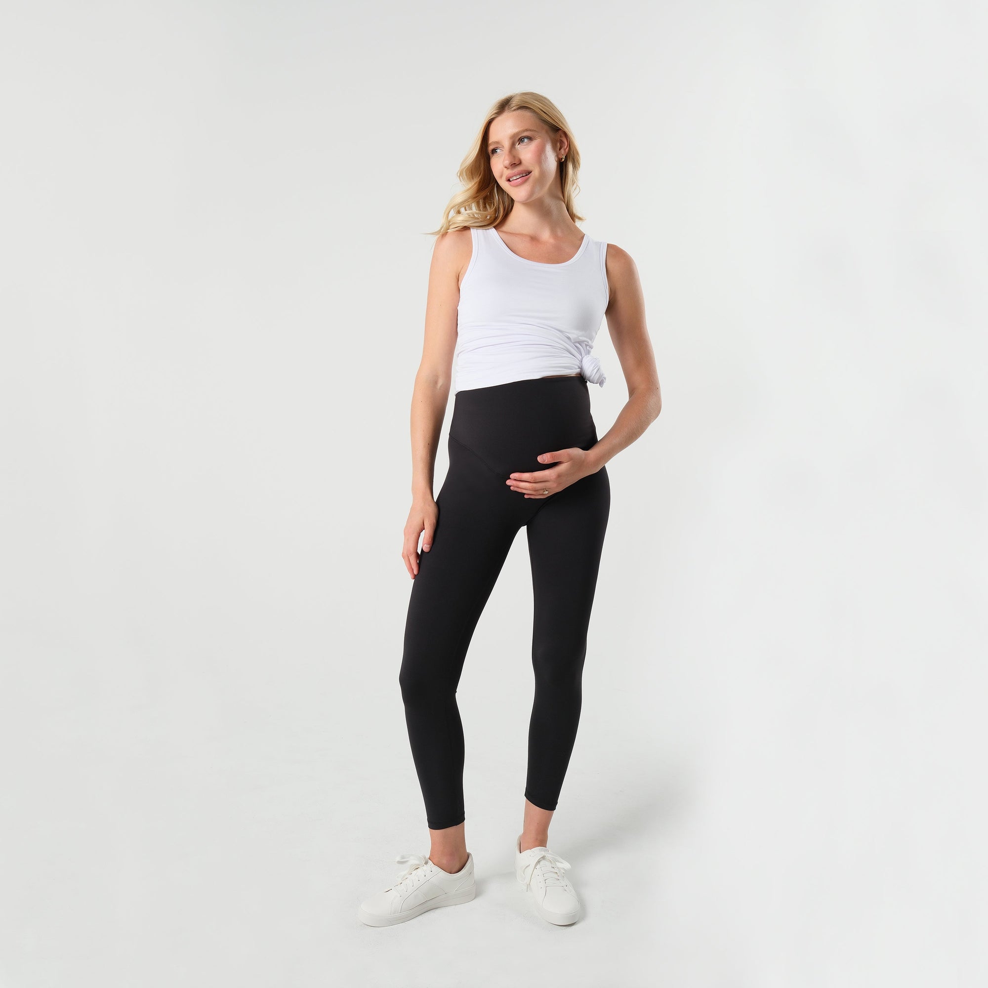 Maternity leggings, organic cotton robe, and black nursing bra from MARION Essentials collection. Luxury maternity jeans, petite maternity jeans, breastfeeding tops, maternity covers, and more. Standard and petite maternity sizes. Sustainable.