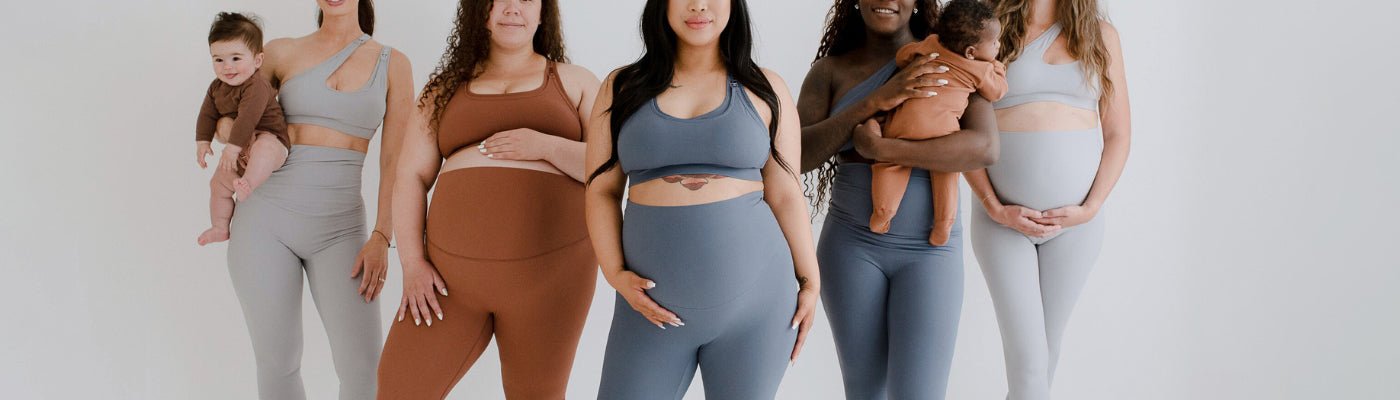 Maternity leggings, organic cotton robe, and black nursing bra from MARION Essentials collection. Luxury maternity jeans, petite maternity jeans, breastfeeding tops, maternity covers, and more. Standard and petite maternity sizes. Sustainable.