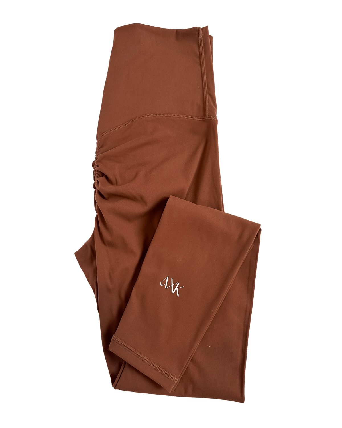 Scrunch butt maternity leggings in a flattering stretch belly style perfect for pregnancy and postpartum. Sand brown. 