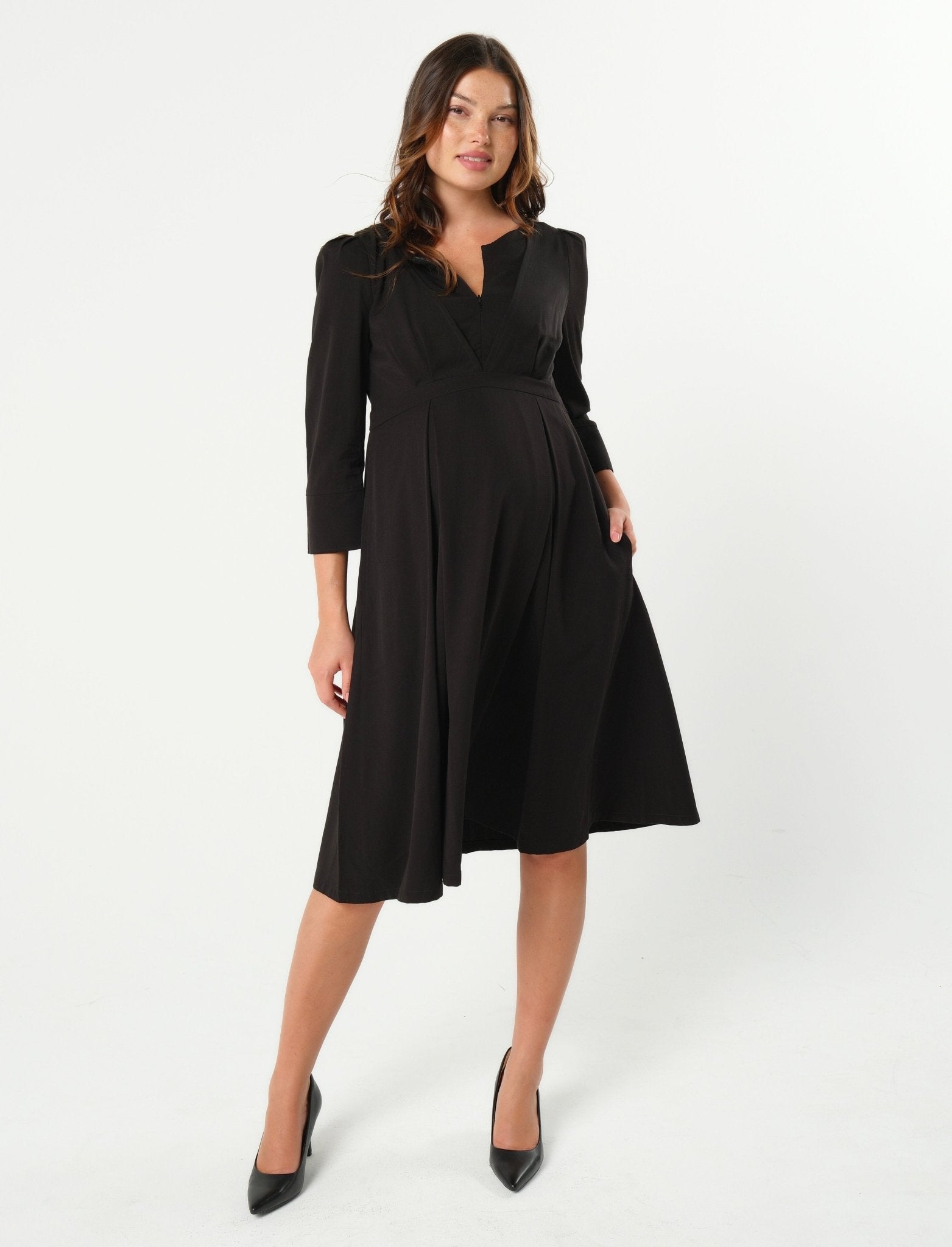 Sarah Empire Maternity & Nursing Dress in TENCEL (Regular & Petite) S / Beige Sarah Empire Maternity & Nursing Dress in TENCEL (Regular & Petite) S / Beige