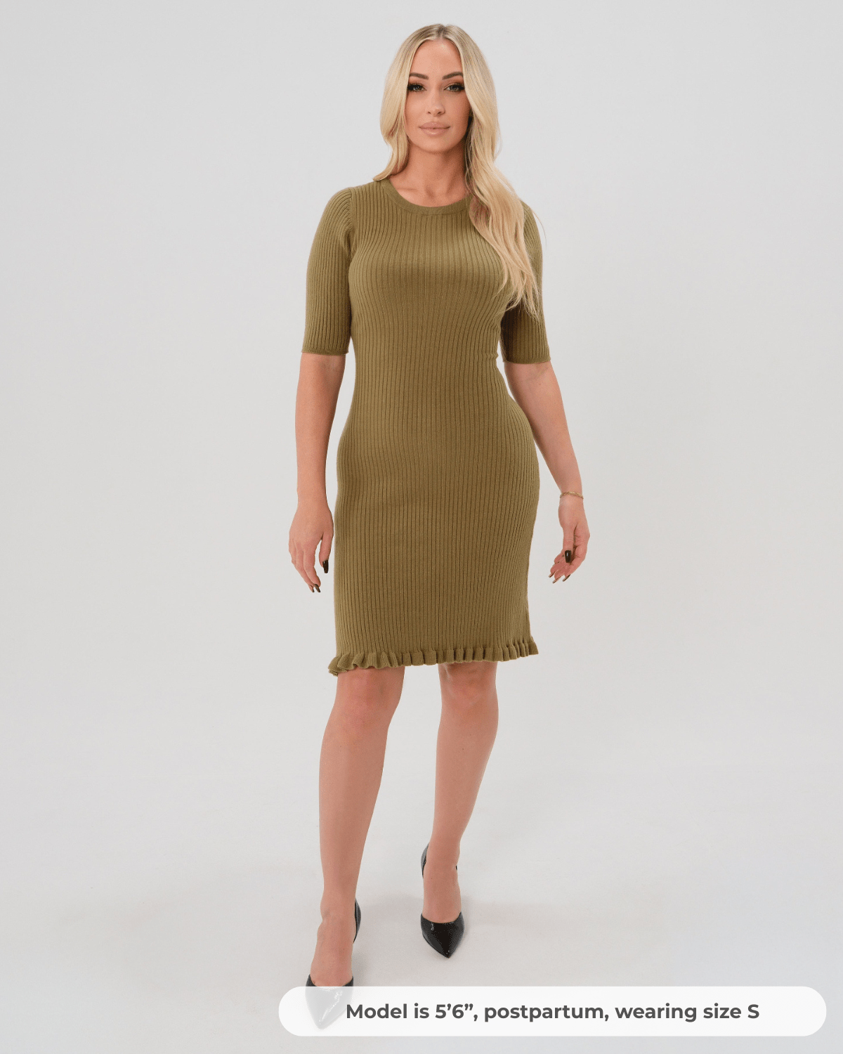 open lace back dress Olive Green Knit Maternity & Postpartum Dress