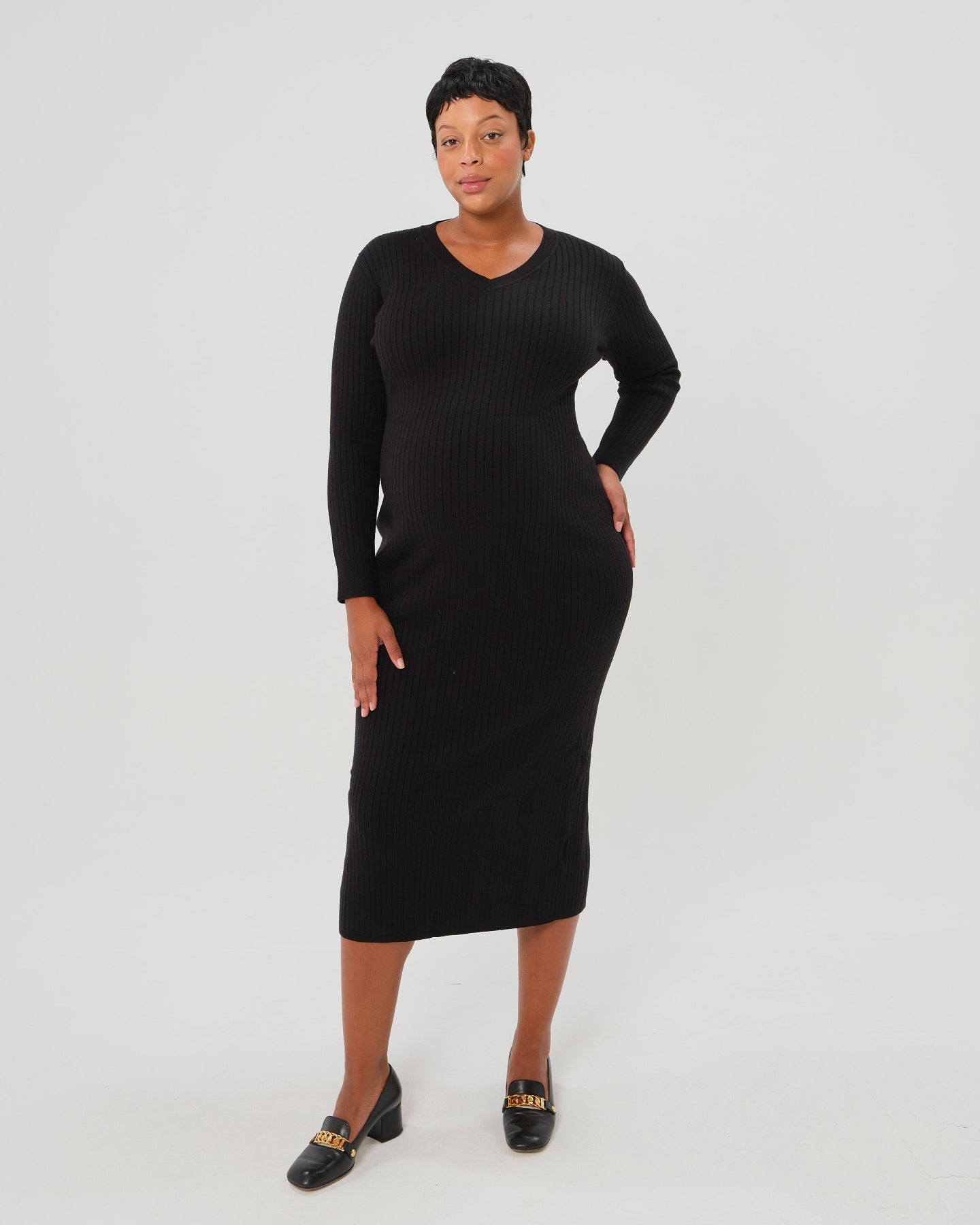 Plus size pregnant model wearing MARION's premium quality black maternity sweater dress. Designed with discreet nursing access, this long sleeve knit maternity dress has 100% 5-star reviews, is petite friendly, and fits tall mamas like a midi dress. Perfect for baby shower, wedding guest, or business attire. 

MARION offers the best elevated, flattering maternity dresses of 2026 for work, your baby shower, wedding guest outfits, party and occasion wear, or church. Offered by Nordstrom & Bloomingdale's. 