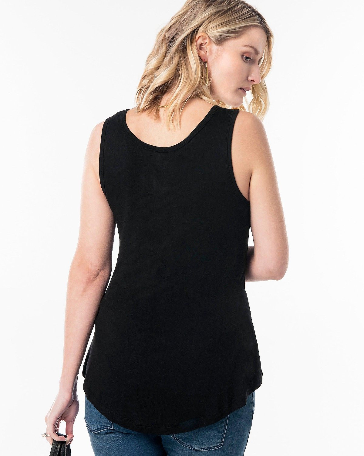 Luxury MARION black bamboo maternity and nursing tank top with breastfeeding access.