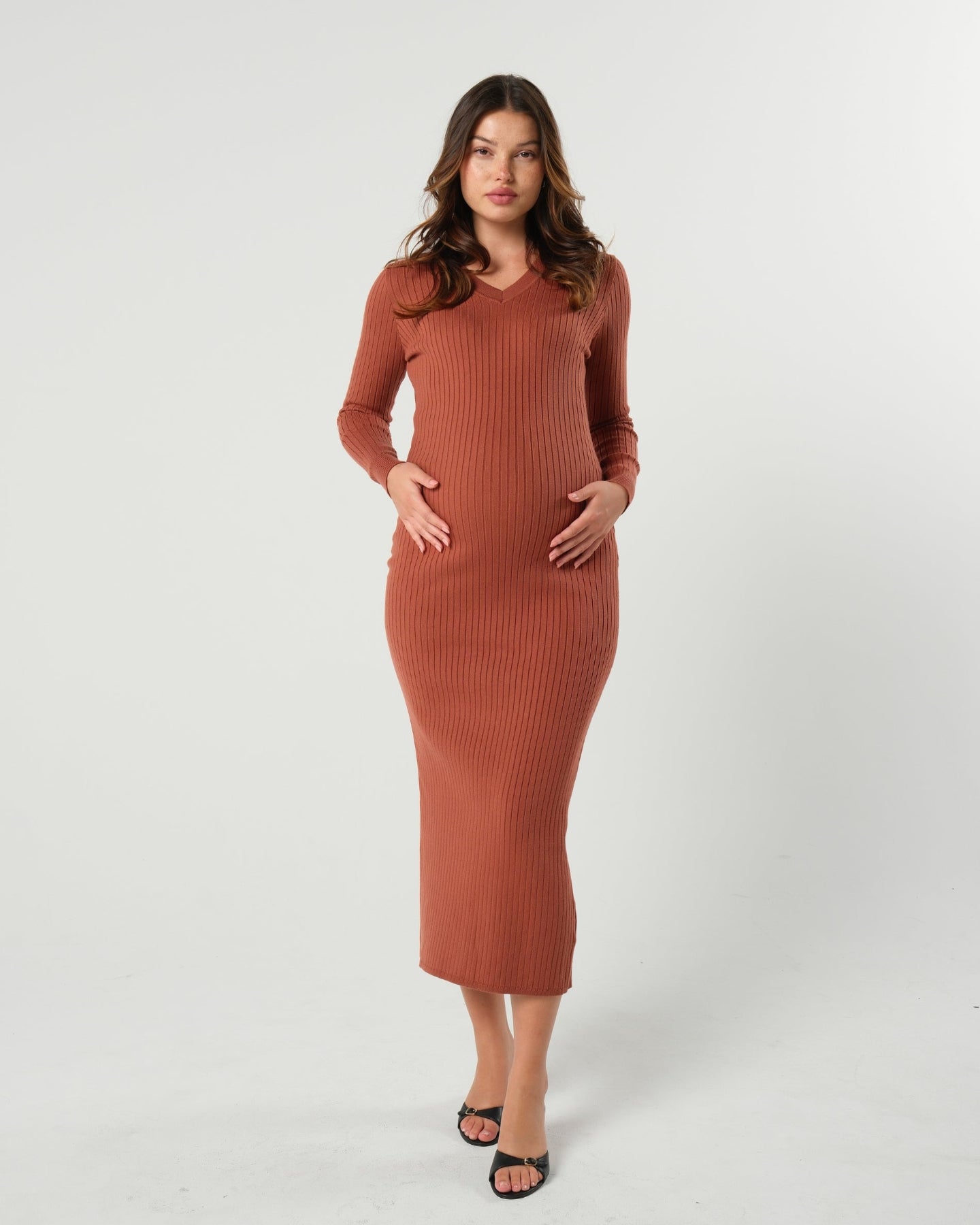 Our premium quality copper orange maternity sweater dress offers discreet nursing access. This long sleeve knit dress has 100% 5-star reviews and is washable, petite friendly, and fits tall women beautifully as a midi dress. Perfect for baby shower, wedding guest, or business attire. 

MARION offers the best elevated, flattering maternity dresses of 2026 for work, your baby shower, wedding guest outfits, party and occasion wear, church, and more. 