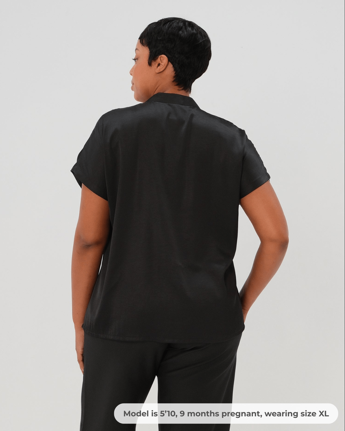 Short Sleeve Satin Maternity Shell Top with Concealed Nursing Zip