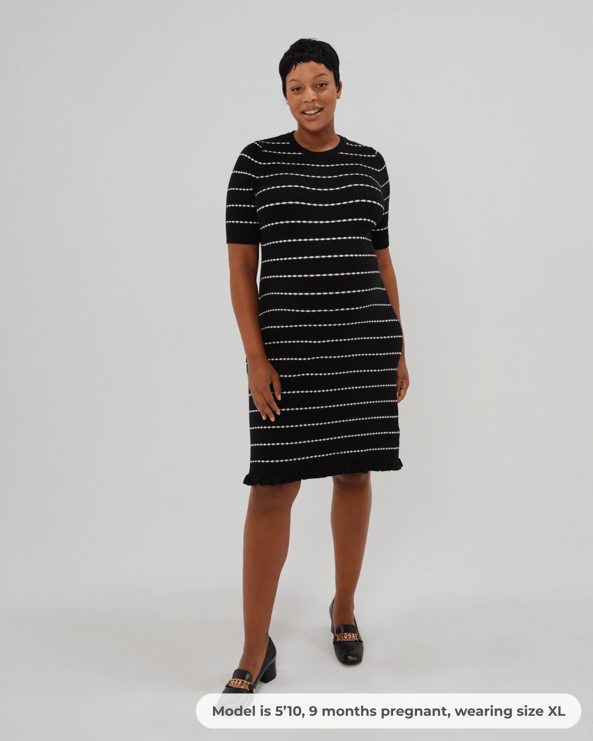 dark grey dress sandals Striped Knit Maternity & Nursing Sweater Dress