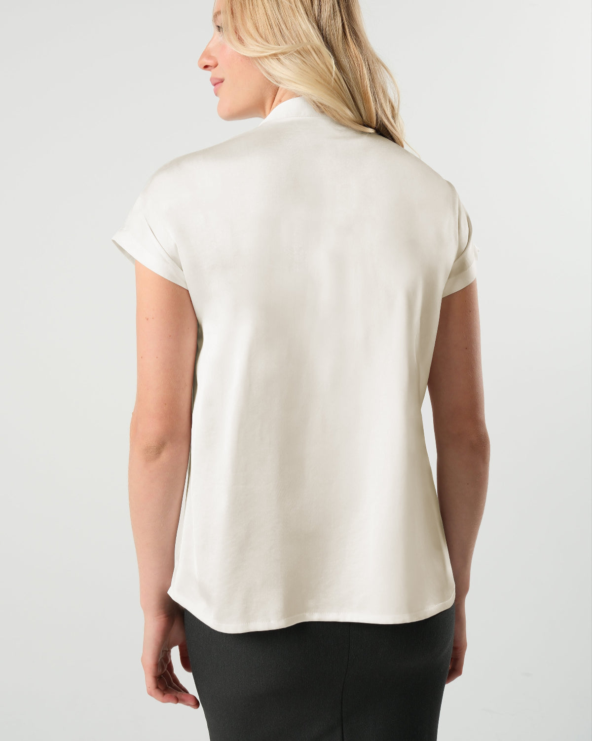 Short Sleeve Satin Maternity Shell Top with Concealed Nursing Zip - Cream