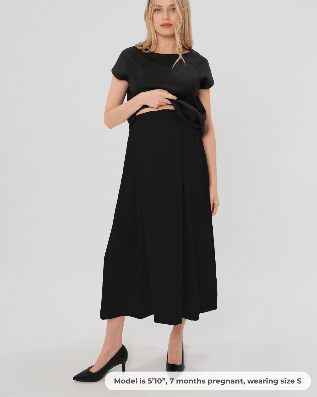 maternity pleated maxi dress Marion Women's Over-Under Bump Pleated Tencel Maternity Maxi Skirt - Black