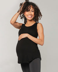 Luxury MARION black bamboo maternity and nursing tank top with breastfeeding access.