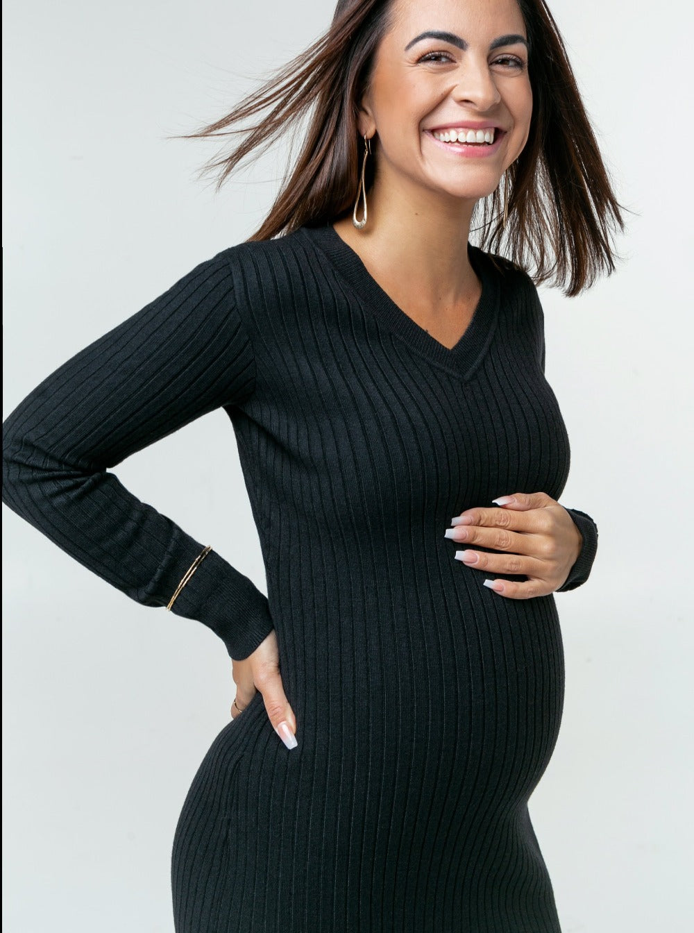 Stylish V Neck Maternity Nursing Top With Long Sleeves For
