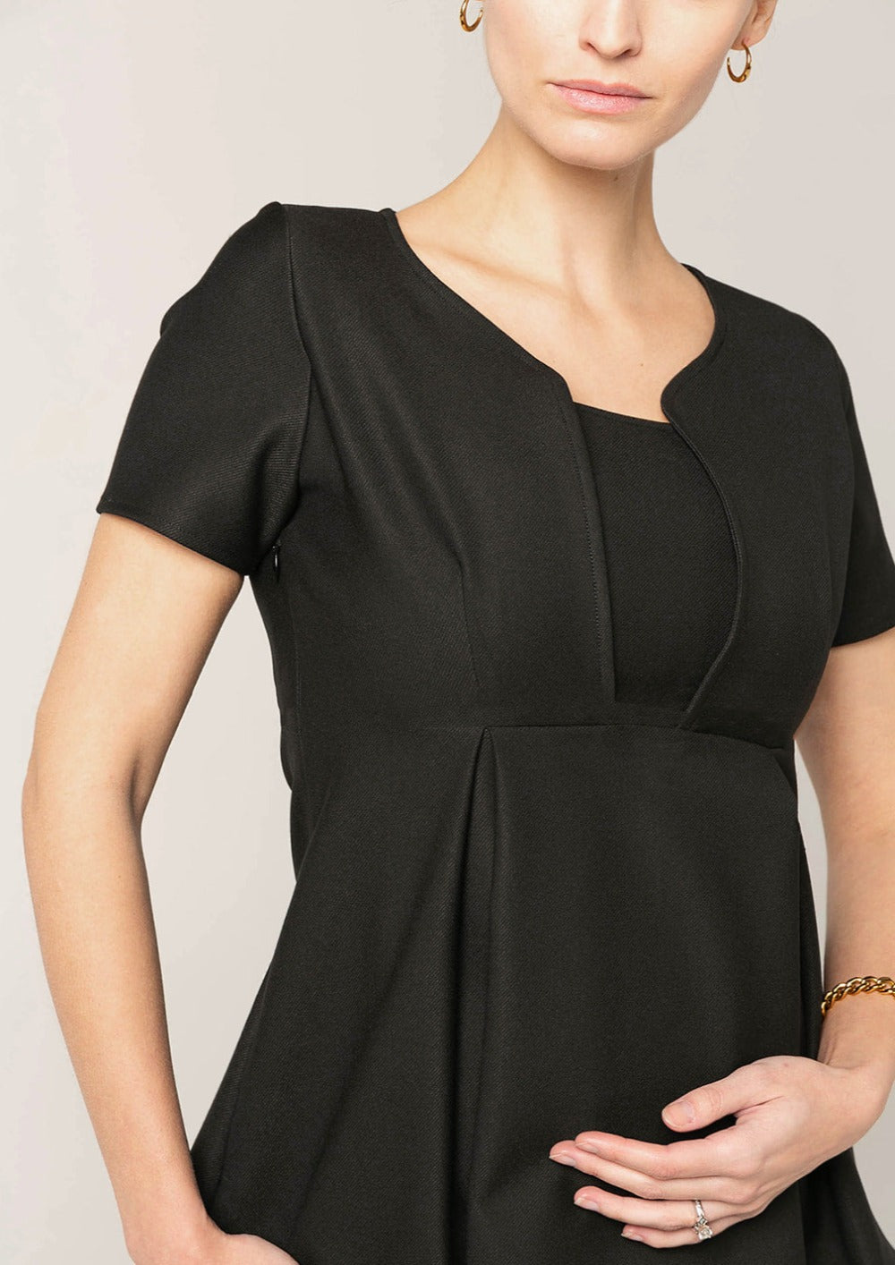 Corporate maternity suit top separate. Pairs with maternity pencil skirt. Black Italian designer stretch suiting fabric. 