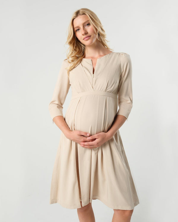 Maternity Nursing Dress Empire Waist Luxury Sustainable TENCEL Maternity Workwear for Business, Baby Shower, Wedding Guest in regular and petite sizes. 