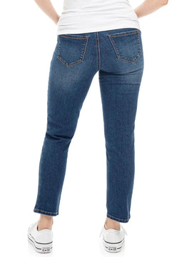 Petite maternity jeans. Petite maternity clothes by MARION, over belly bump support. Sustainable designer maternity fashion.