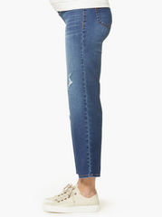 Petite friendly maternity blue jeans. Stretch belly. Sustainable.