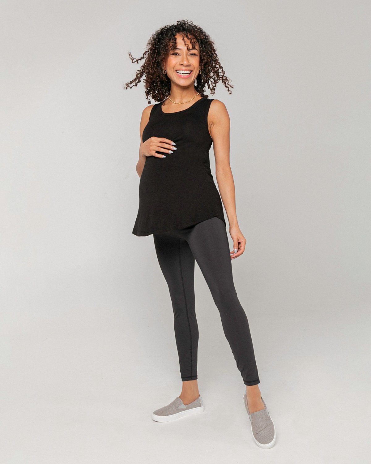 Luxury MARION black bamboo maternity and nursing tank top with breastfeeding access.