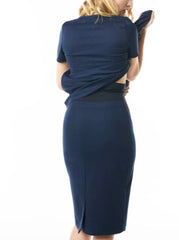 Maternity pencil skirt by MARION. Pencil Skirt for pregnancy. Sustainable maternity office wear with stretch belly. Luxury Italian suiting materials, navy blue or black. Washable, travel friendly.