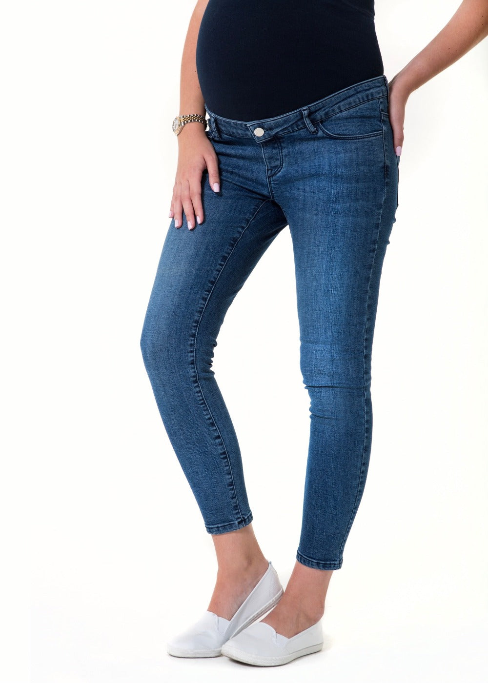 Over bump luxury maternity jeans, pregnancy skinny jeans, maternity pants, petite friendly.