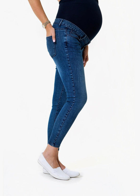 Over bump luxury maternity jeans, pregnancy skinny jeans, maternity pants, petite friendly.