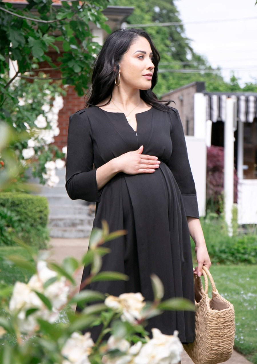 Women's black woven maternity & nursing empire T-shirt - Seraphine