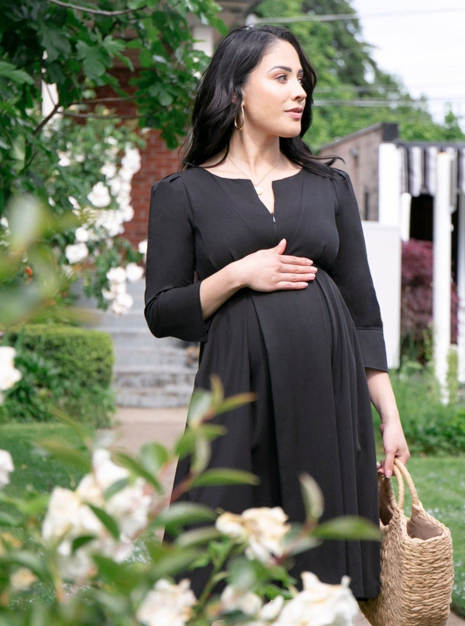 Black Maternity & Nursing Dress, Empire Waist