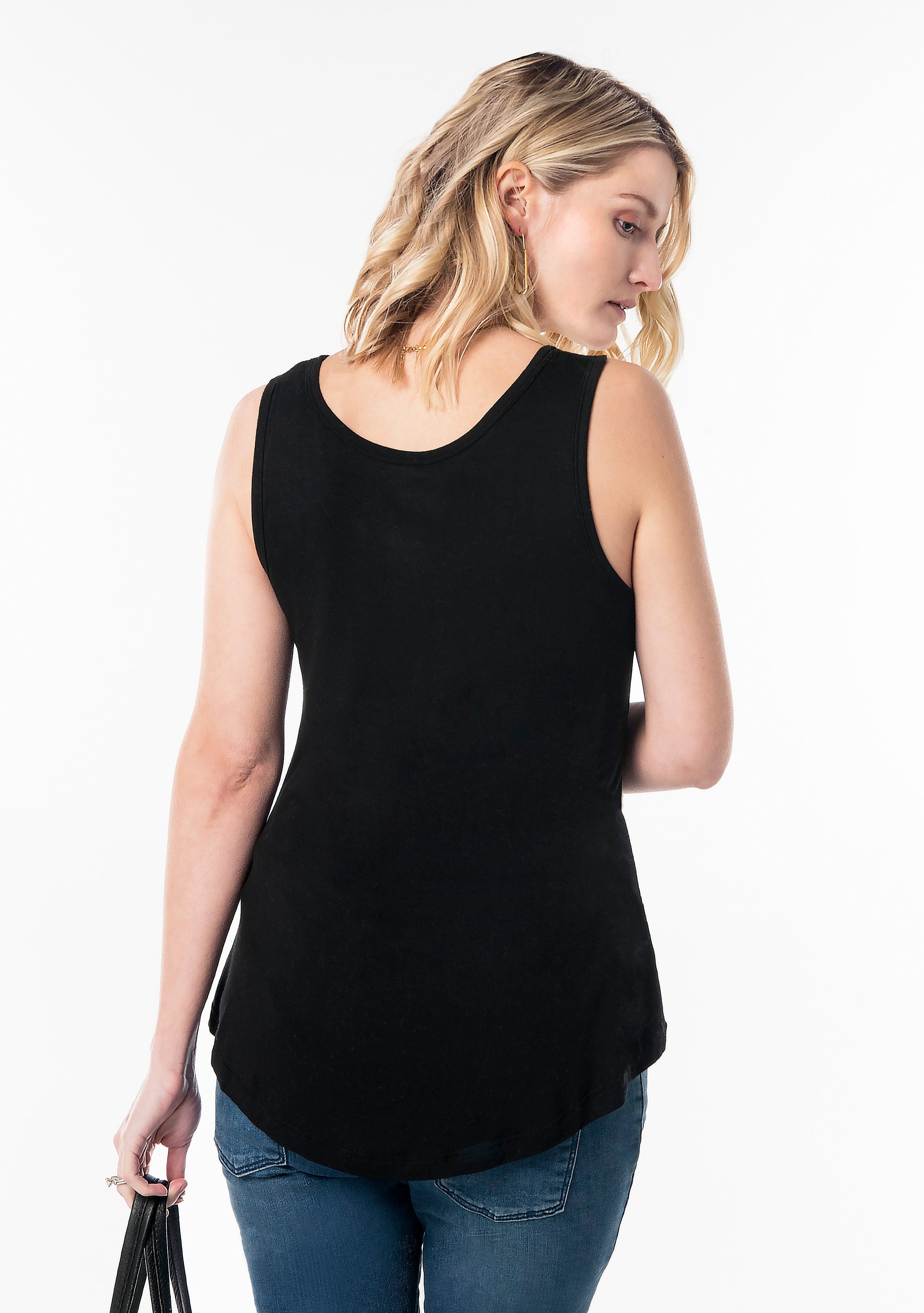 Luxury MARION bamboo maternity and nursing tank top with breastfeeding access. Available in black and white.