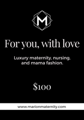 MARION Maternity & Nursing Gift Card. Fashion and luxury for pregnancy, breastfeeding, and mama life. Offers maternity workwear, street style, occasion wear, and essentials for expecting women.