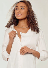 White Maternity Button Down Shirt. Breastfeeding Top. Best Maternity Workwear, Sustainable.