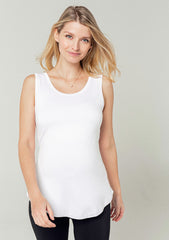 Luxury MARION white bamboo maternity and nursing tank top with breastfeeding access.