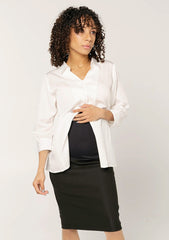 White Maternity Button Down Shirt. Breastfeeding Top. Best Maternity Workwear collection, Sustainable.
