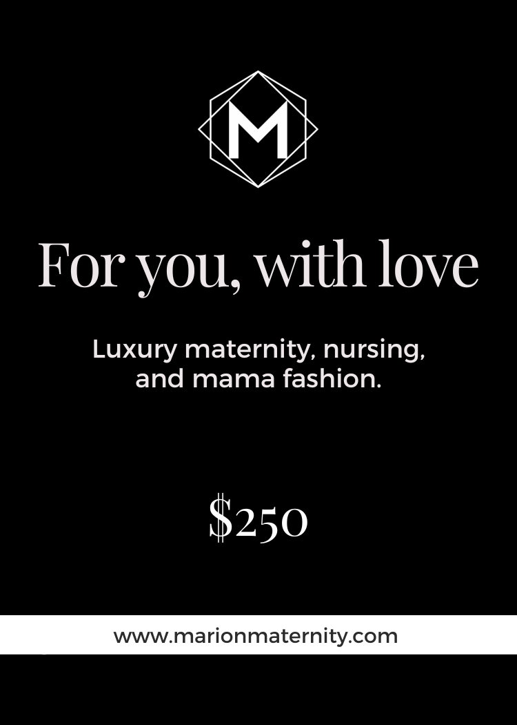 MARION Maternity & Nursing Gift Card. Fashion and luxury for pregnancy, breastfeeding, and mama life. Offers maternity workwear, street style, occasion wear, and essentials for expecting women.